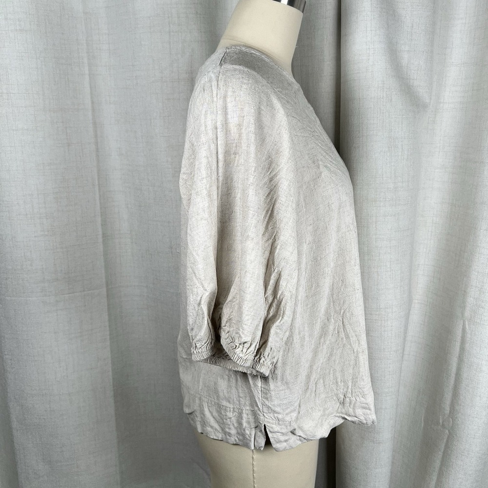 Woolworths Natural Puff 3/4" Sleeve Linen Blend Blouse Cream Women's Medium - Picture 7 of 10
